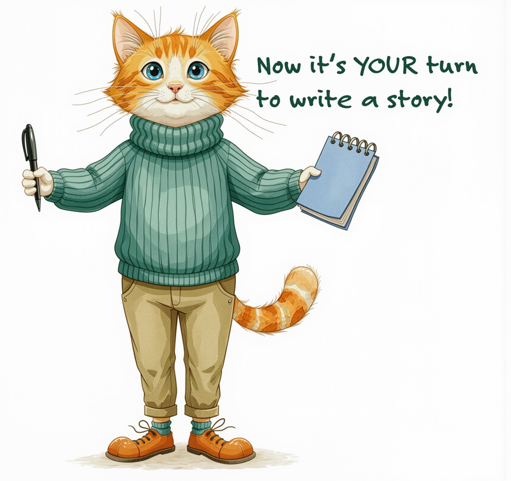 Cat with a pen and notebook
